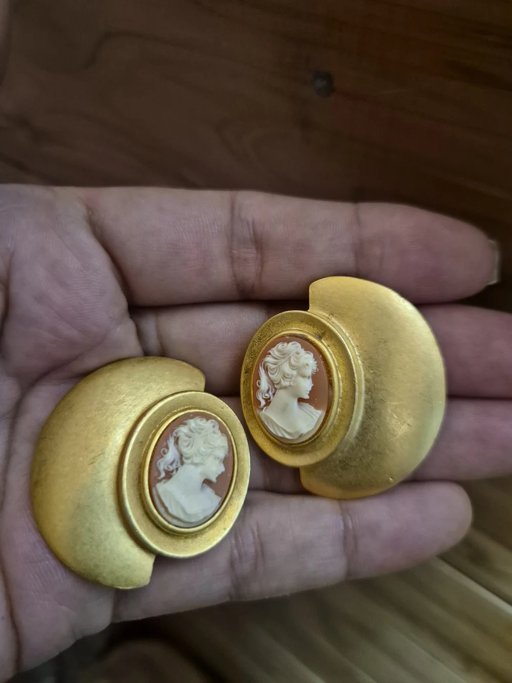 Very Rare Vintage Gold Matte Cameo Earrings
